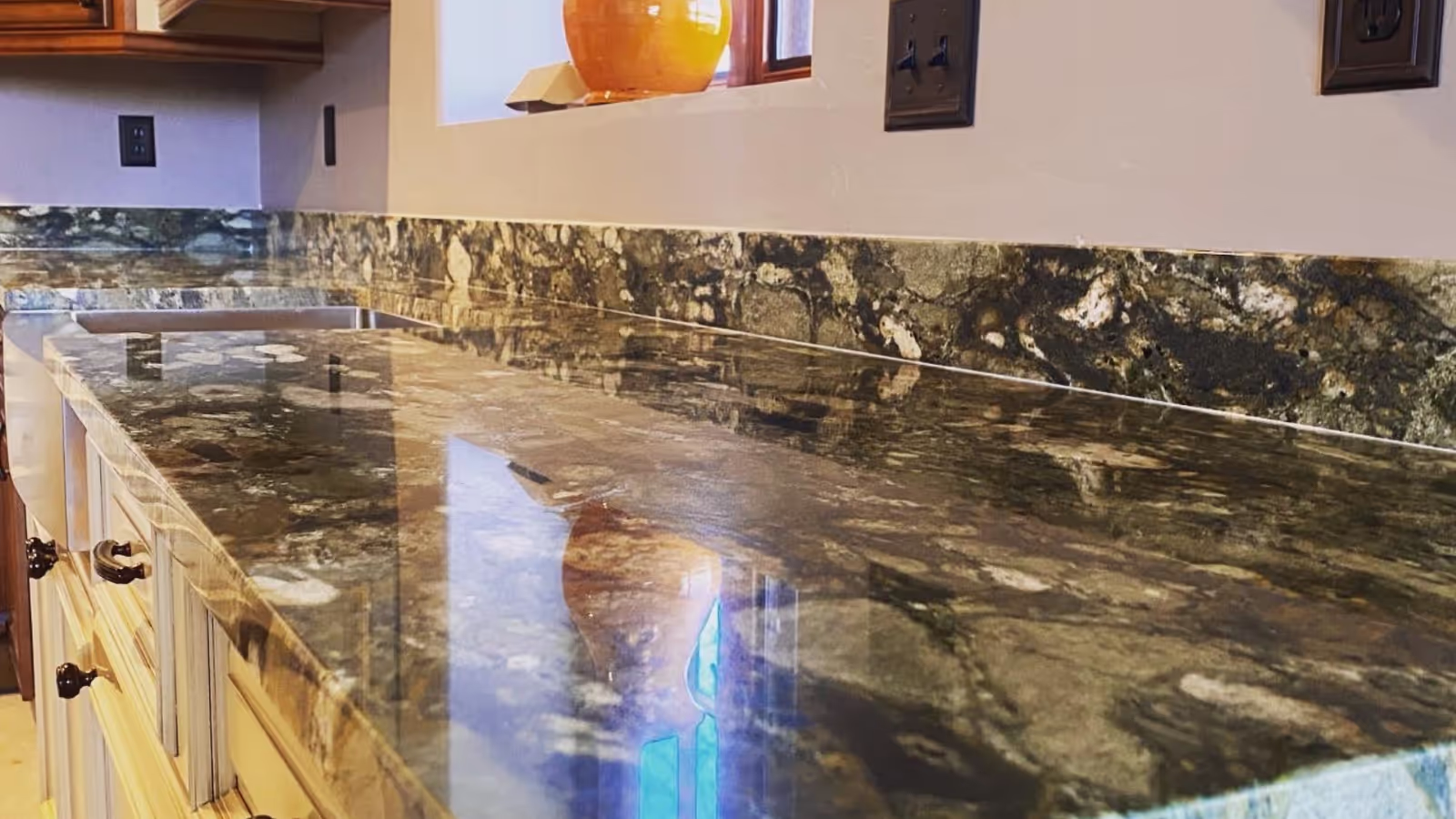 close-up of clean kitchen granite countertop