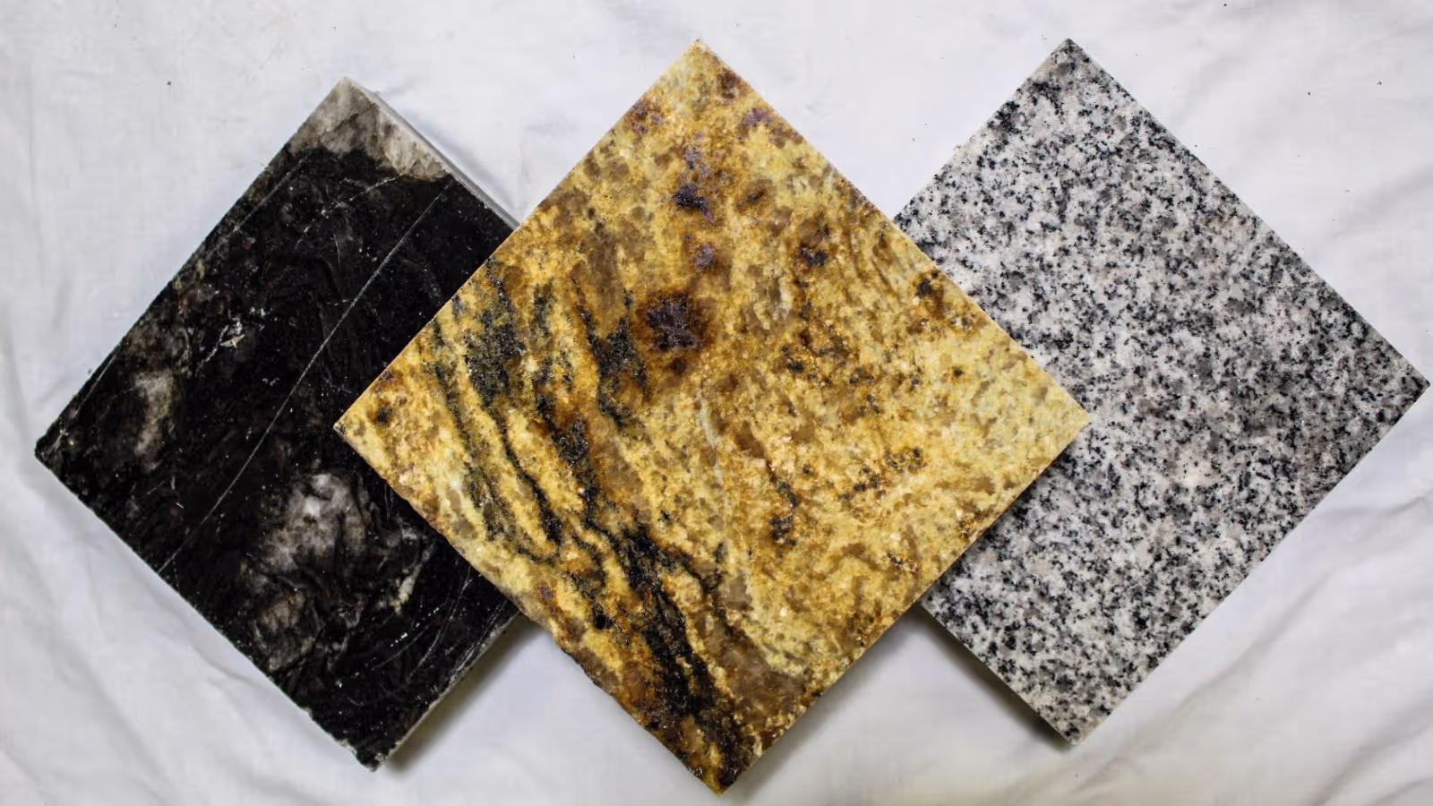 Different countertop material styles showing granite, quartz, and marble options