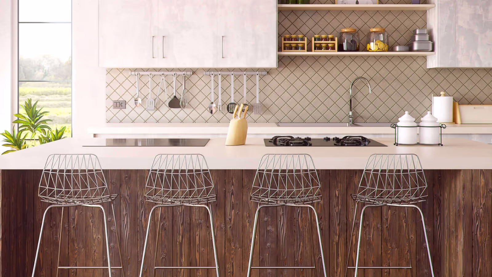 Trendy kitchen with beautiful backsplash tile idea.