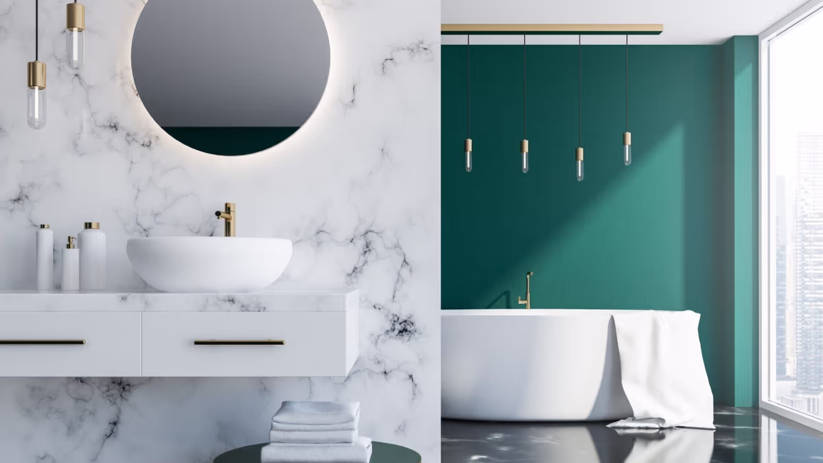 Modern bathroom with marble wall