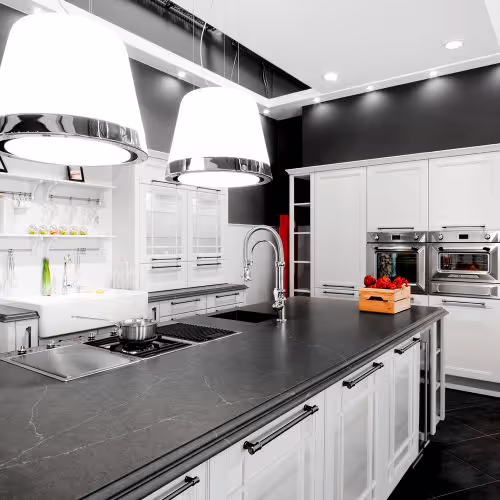 6456Ce4576Abb25579Fbbd76 Silestone Surprise Granite Charcoal Soapstone Kitchen Scene countertop sample